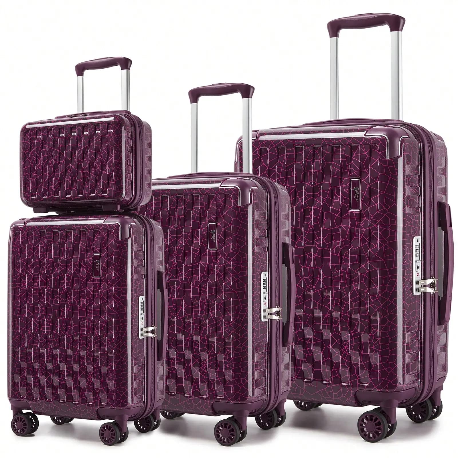Somago 4PCS Hardshell Luggage Set 13/20/24/28 Inch, Lightweight Spinner Suitcase With TSA Lock & Ice Crackle Design