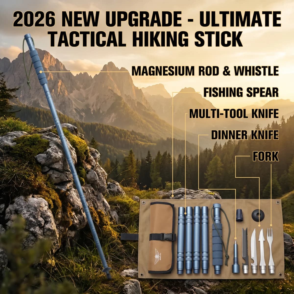 2026 New Upgrade New Arrival Multi-functional Durable Aluminum Trekking Poles Lightweight Folding For Hiking Adjustabl
