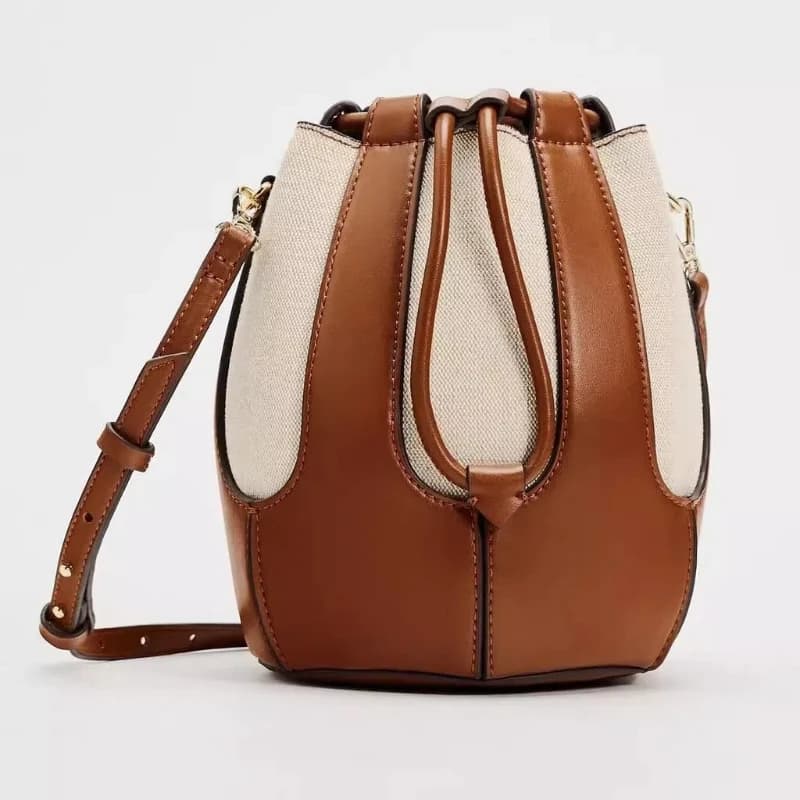 Borsa da donna in tela con giunture a spalla singola per pendolarismo, borsa a secchiello di nicchia