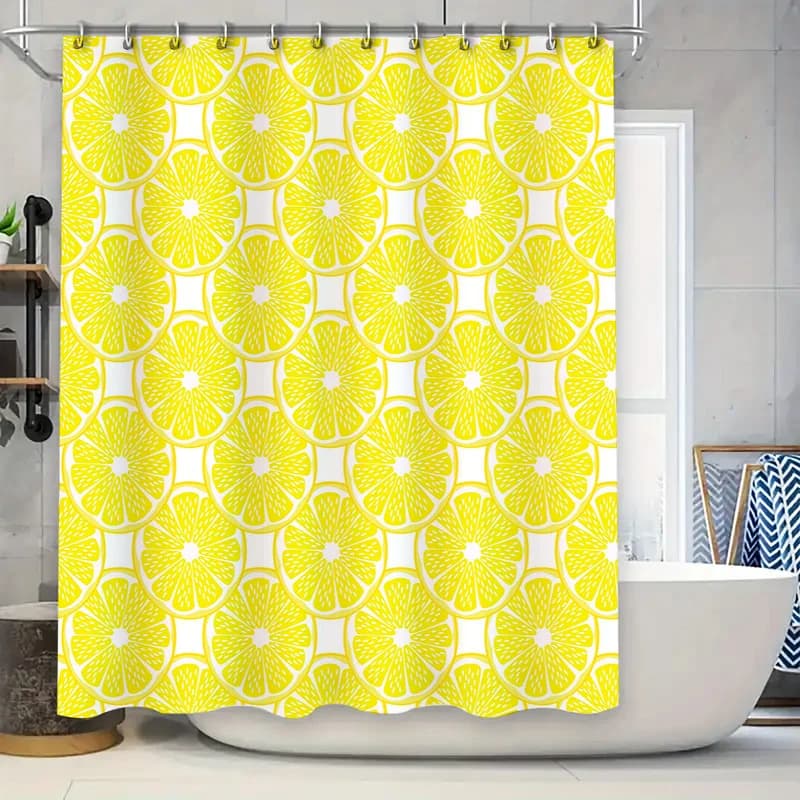 Tenda da doccia Sunshine Lemon, motivo floreale giallo brillante, tappeto decorativo da bagno, set di rivestimenti per bagni in tessuto impermeabile, per la casa