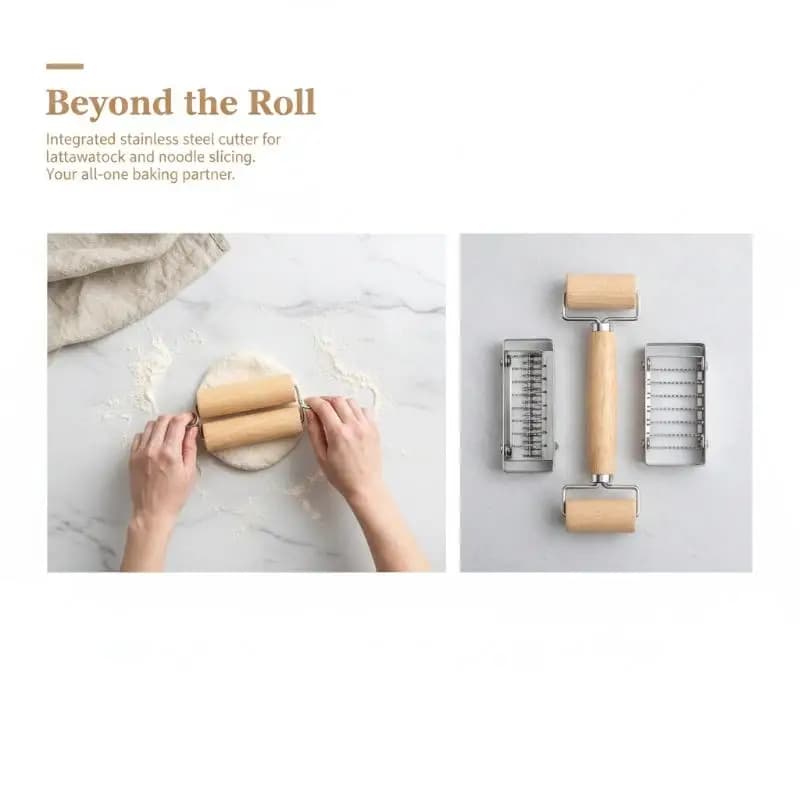 Rullo per Impasto in Legno con Manico Antiaderente per Pasticceria, Pizza, Cucina Domestica, Facile da Pulire