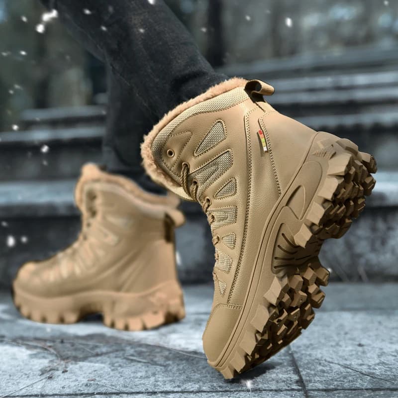 Mens Snow Boots Winter Plush Warm Anti Slip Hiking Shoes High Top Comfortable Waterproof Wear-resistant Rubber Casual Boots Men