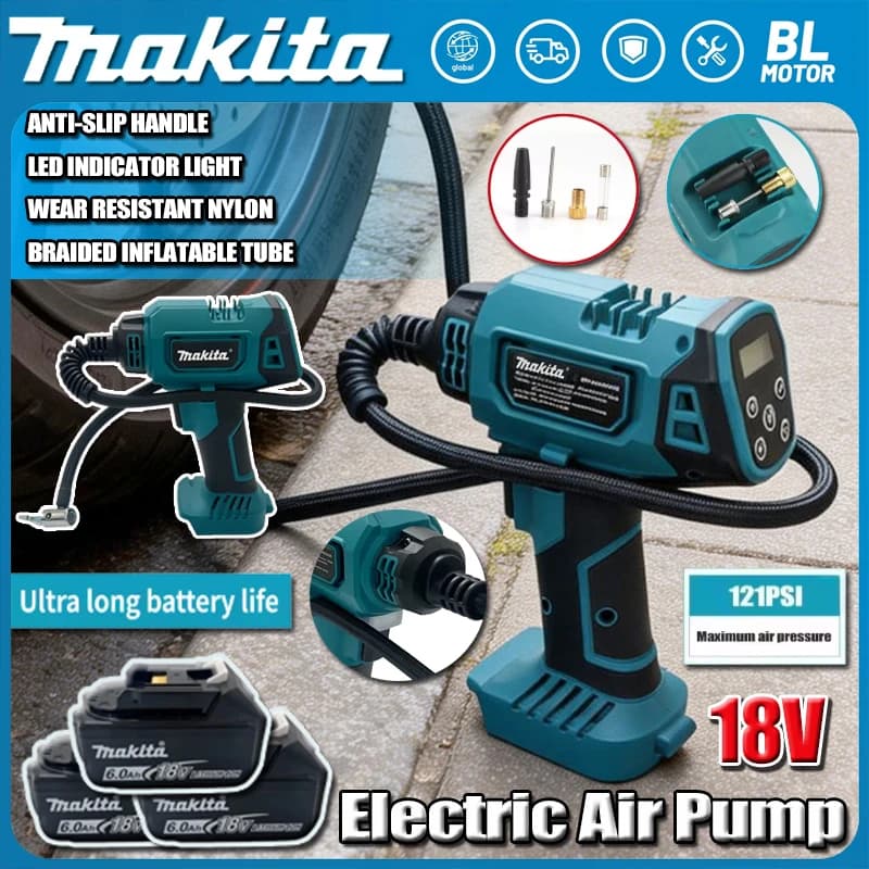 Makita Cordless Portable Electric Air Pump 12V Rechargeable Handheld Air Compressor For Cars For Makita 18V Battery