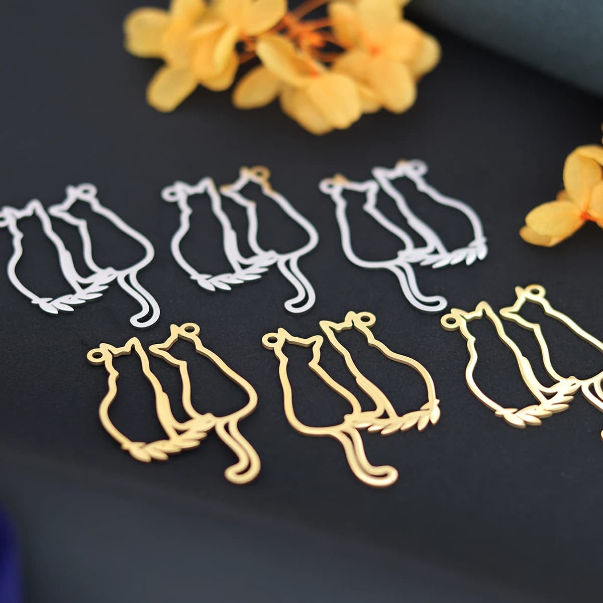 3pcs Silhouette Two Cats Pendant Animals Charms For Jewelry Making Bracelet Earrings Necklace DIY Craft Art Charms
