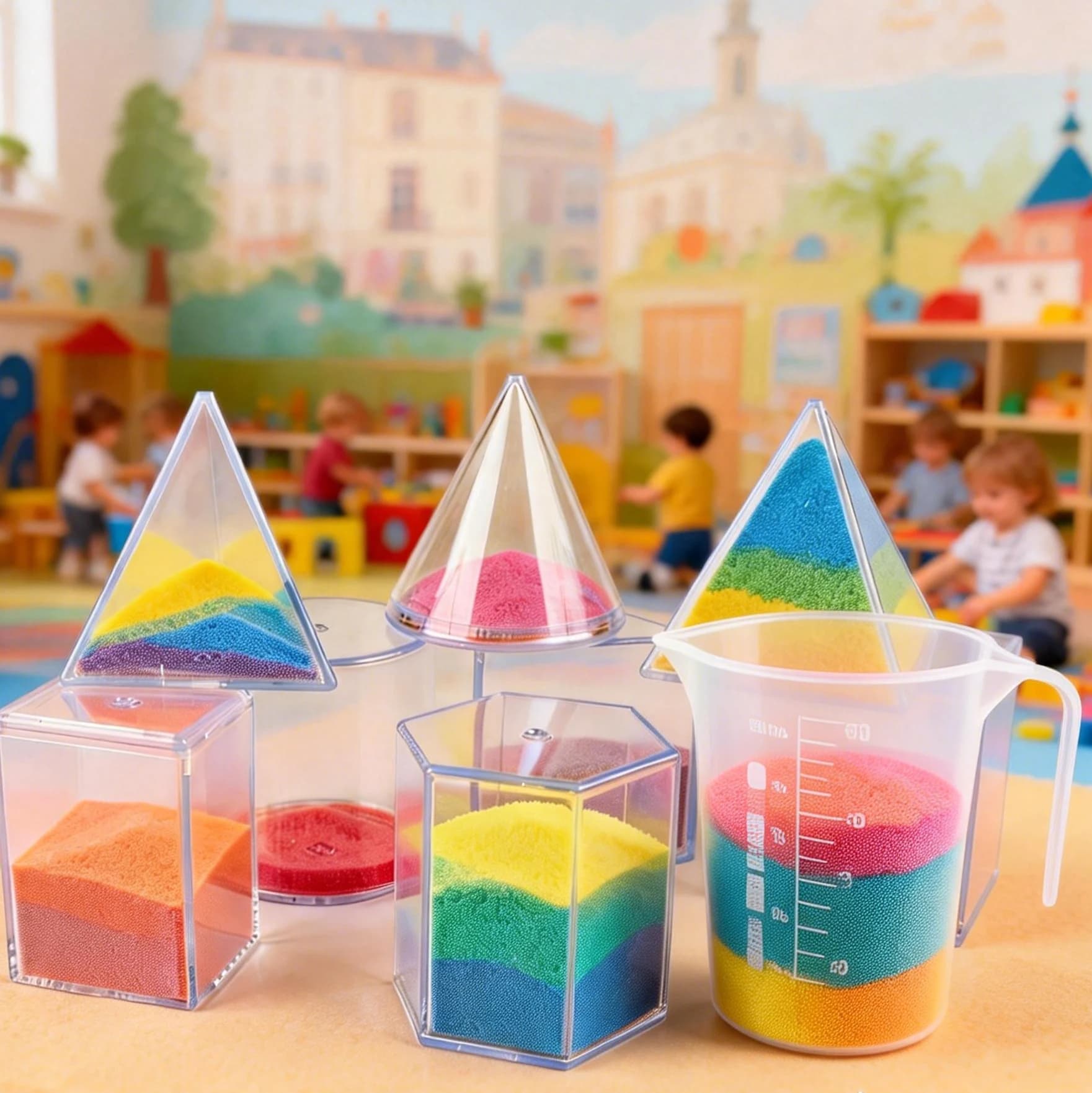 8Pcs Transparent 3D Geometry Solids – 5cm Shapes with Net Cards & Marker for Volume Area Calculation, Math Teacher Classroom Kit