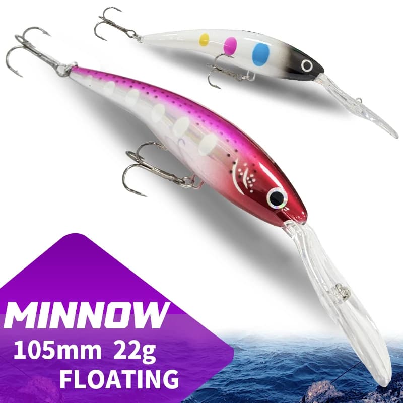 Minnow Galleggiante 105F 105MM 22G con Labbro Lungo, Esche da Pesca Wobblers Jerkbait, Esca Dura Artificiale per Bass e Trota