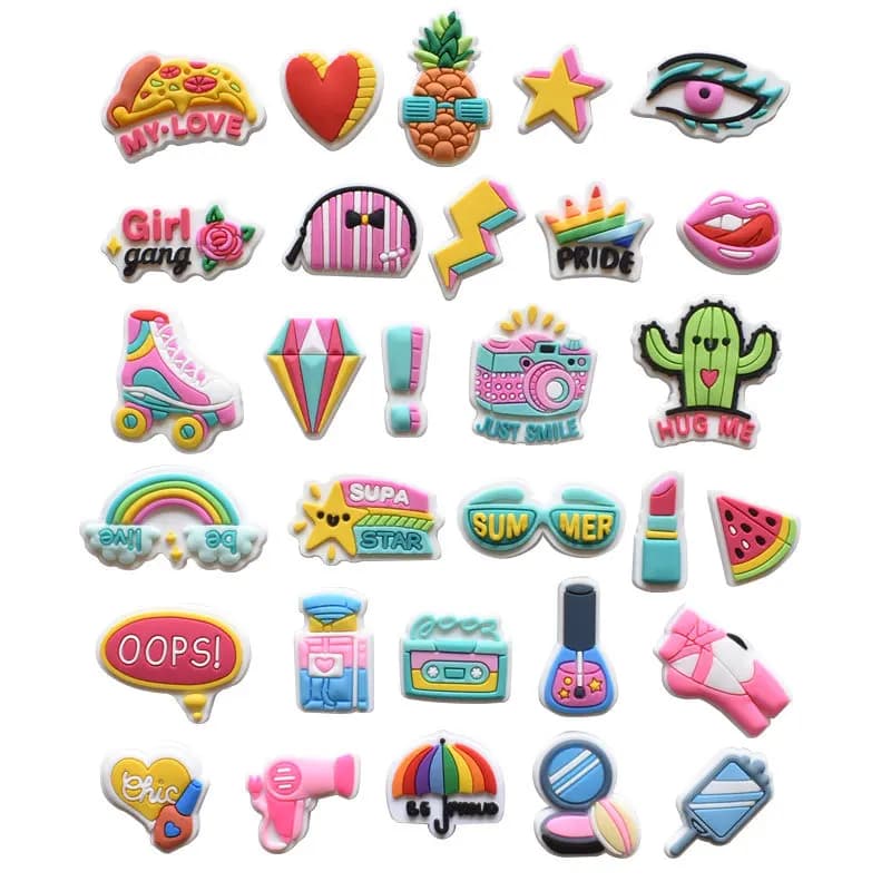 Nuovo 1 Pz Rosa Cartnoon Scarpe Pendenti e Ciondoli per Crocs FAI DA TE Distintivo Zoccoli Fibbia Perni Per Bambini Decorazione Jeans Accessori per scarpe X-mas All'ingrosso
