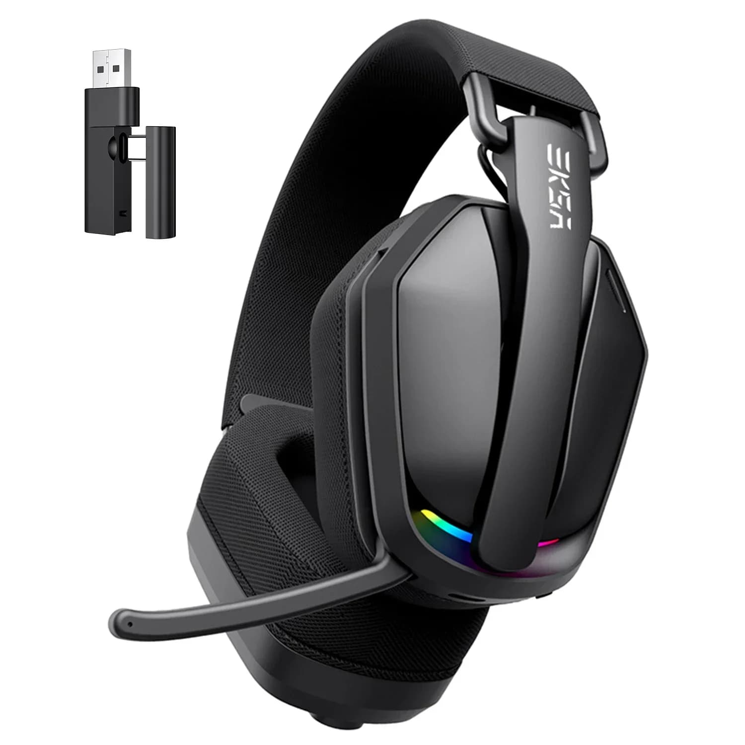 2.4 GHz EKSA Wireless Gaming Headphones with USB/Type C Microphone Bluetooth Folding Ultralight Over-ear Headphones for PC/PS5/Xbox