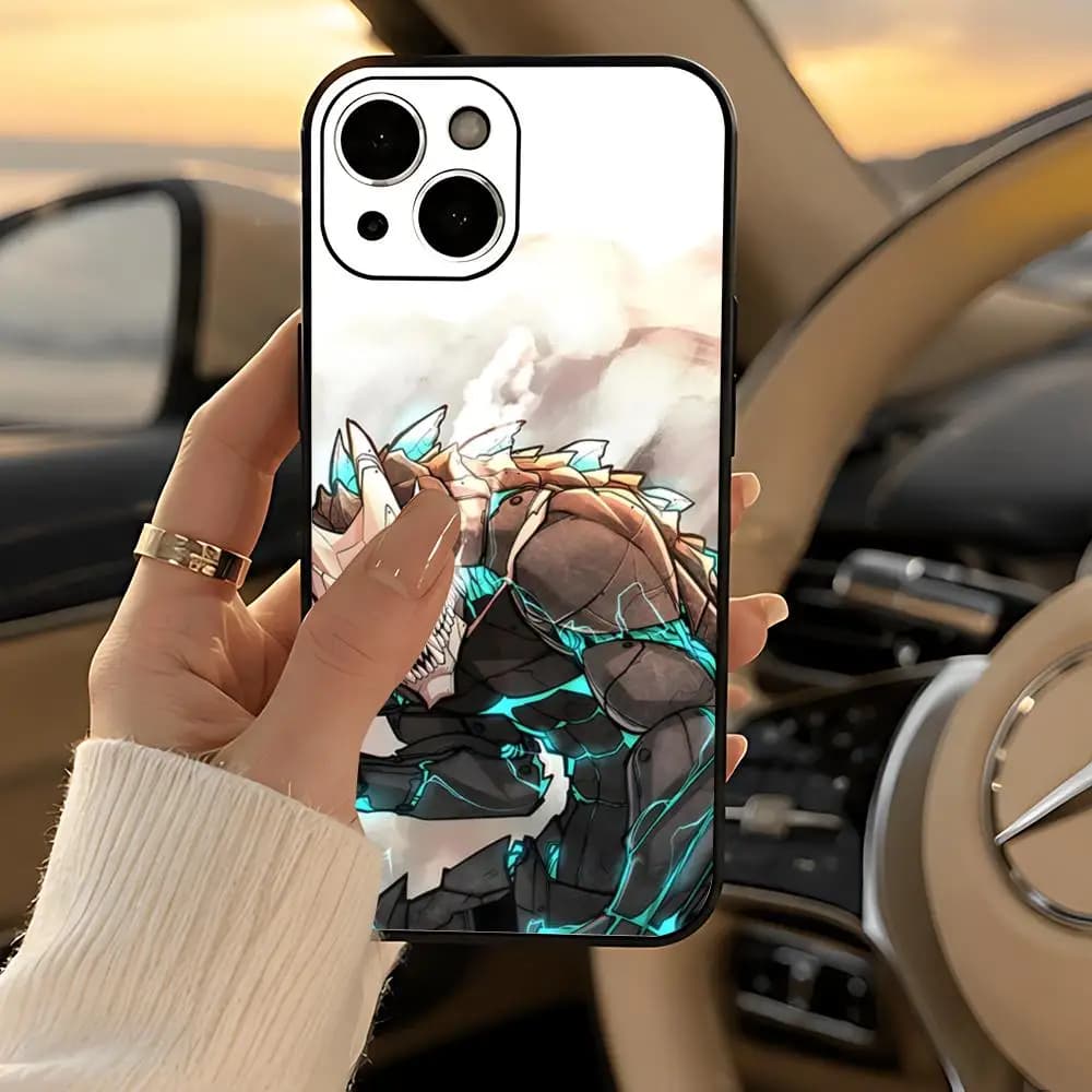 anime K-Kaiju No0.8 Phone Case Black Heavy-Duty Matte Shockproof Soft Case for iPhone 13/14/15/16/17 Pro Max