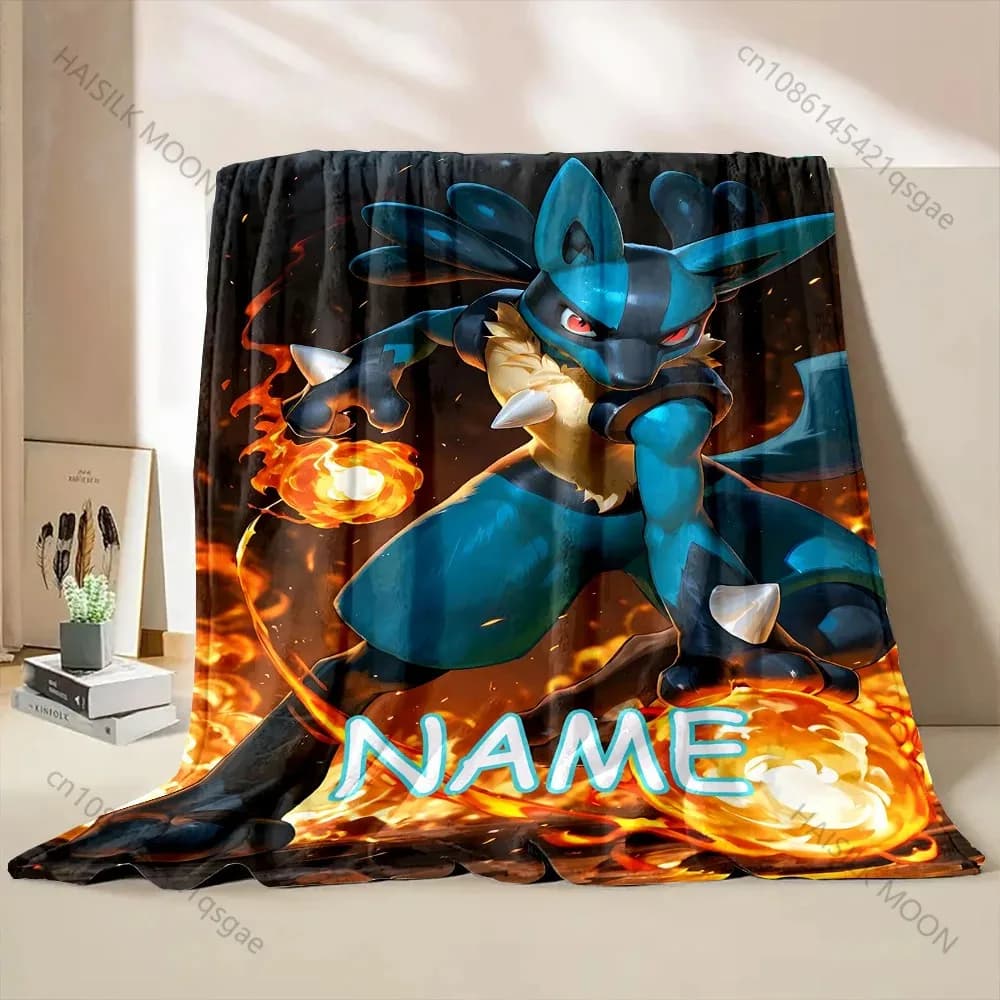 Coperta Personalizzata con Nome Pokemon, Stampa Lucario, per Tutte le Stagioni, Ideale per Casa, Viaggi, Campeggio, Ottimo Regalo
