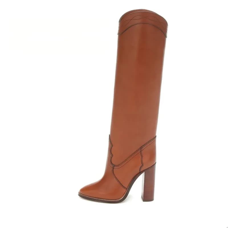 Style Round Toe High Boots and Knee Boots Ultra High Heel Fashion Large Size Women's Boots Brown Long Boots shoes for women