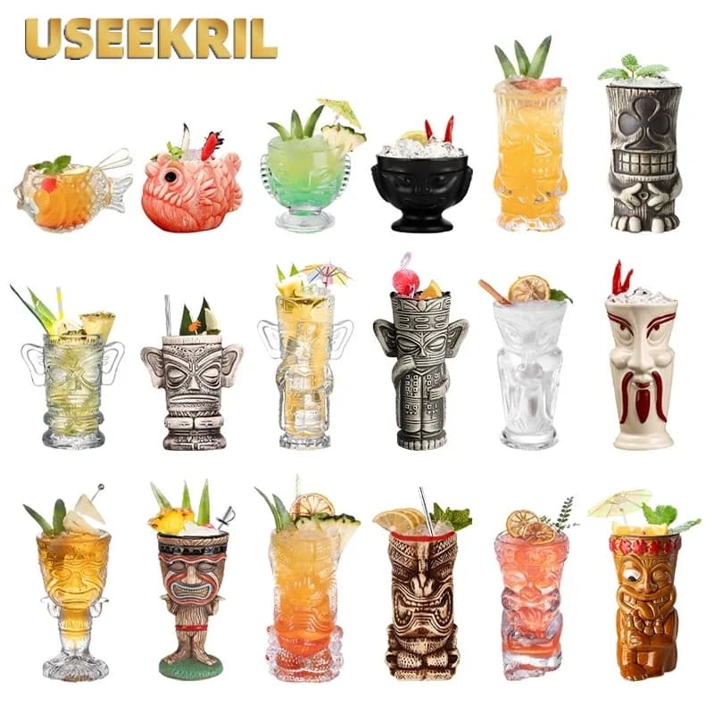 Tazza Tiki in stile hawaiano Tazze da cocktail creative Tazza Bicchieri Tazza Bicchieri da cocktail Tazze Bevanda Tazza di birra per Tiki Bar Party