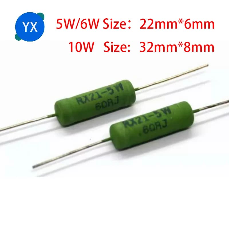 5PCS RX21 6W 10W Resistenza a filo avvolto 5%0.1R 0.5R 1R 4.7R 10R 18R 20R 22R 24R 27R 30R 33R 36R 47R 100R 220R 470R 1K 10K 12K 15K