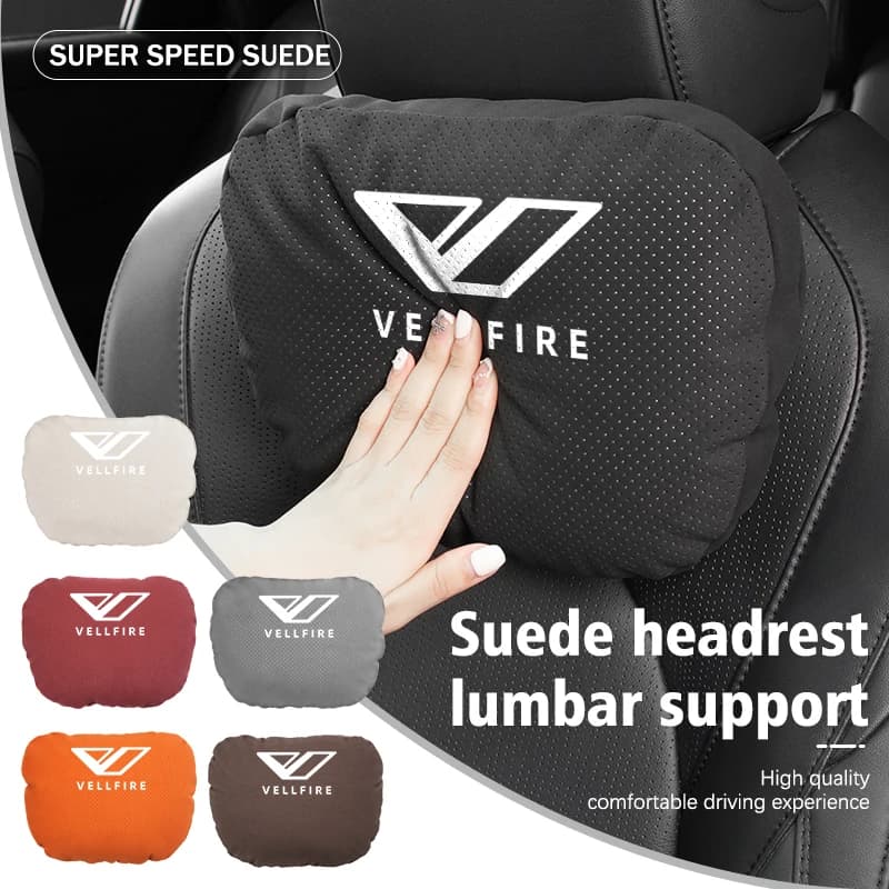 For Toyota Suede Breathable Car Headrest Lumbar Support Mat Neck Protection Pillow Vellfire Alphard FJ harrier Wish10 20 Series