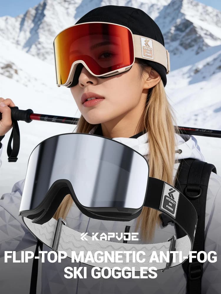 Kapvoe Occhiali da sci fotocromatici da uomo Lenti flip-up antiappannamento magnetiche Protezione UV400 Occhiali da sci da donna Occhiali da sole sportivi da neve