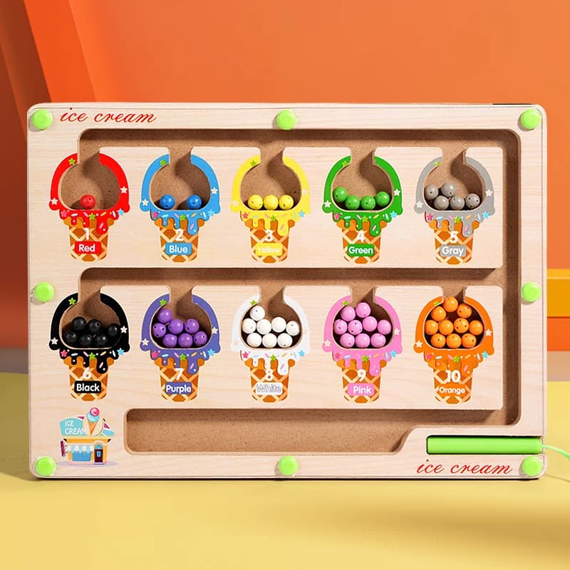 Giochi di ordinamento dei colori magnetici Montessori Labirinto Board Pen Giochi di perline mobili Controllo in legno Gioco sensoriale Giocattoli educativi per bambini