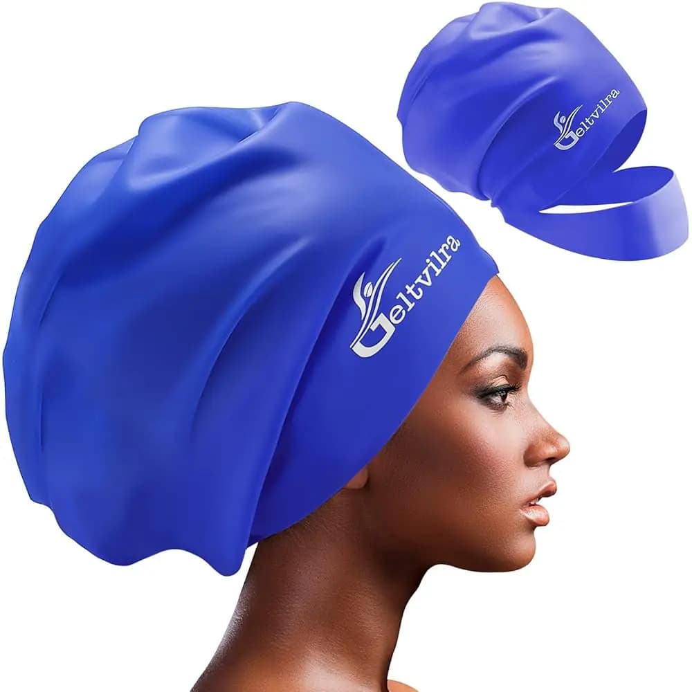 Cuffia da Nuoto Impermeabile in Silicone Extra Large con Fascia per Trecce e Dreadlock, Nera, per Donne, Ragazze e Uomini con Capelli Lunghi