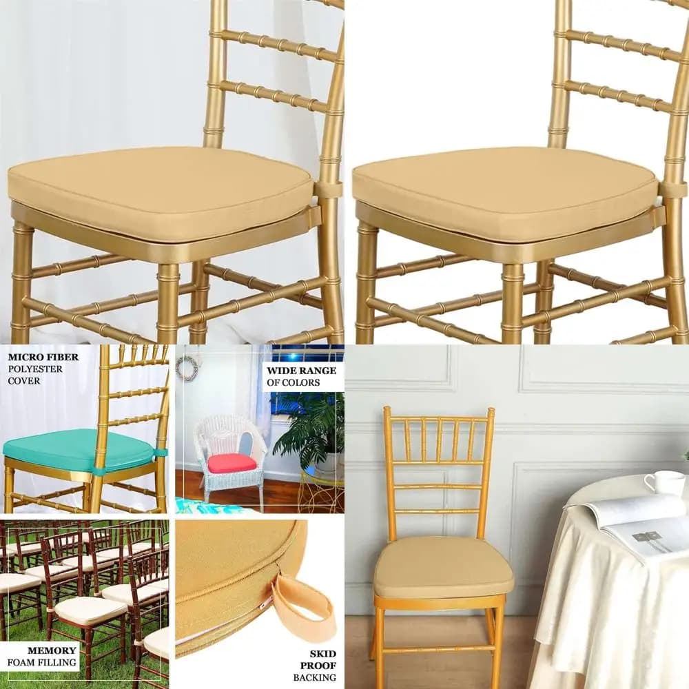 Confezione da 10 cuscini dorati per sedie Chiavari con cinghie per decorazioni per feste ed eventi - 2 imbottiture spesse