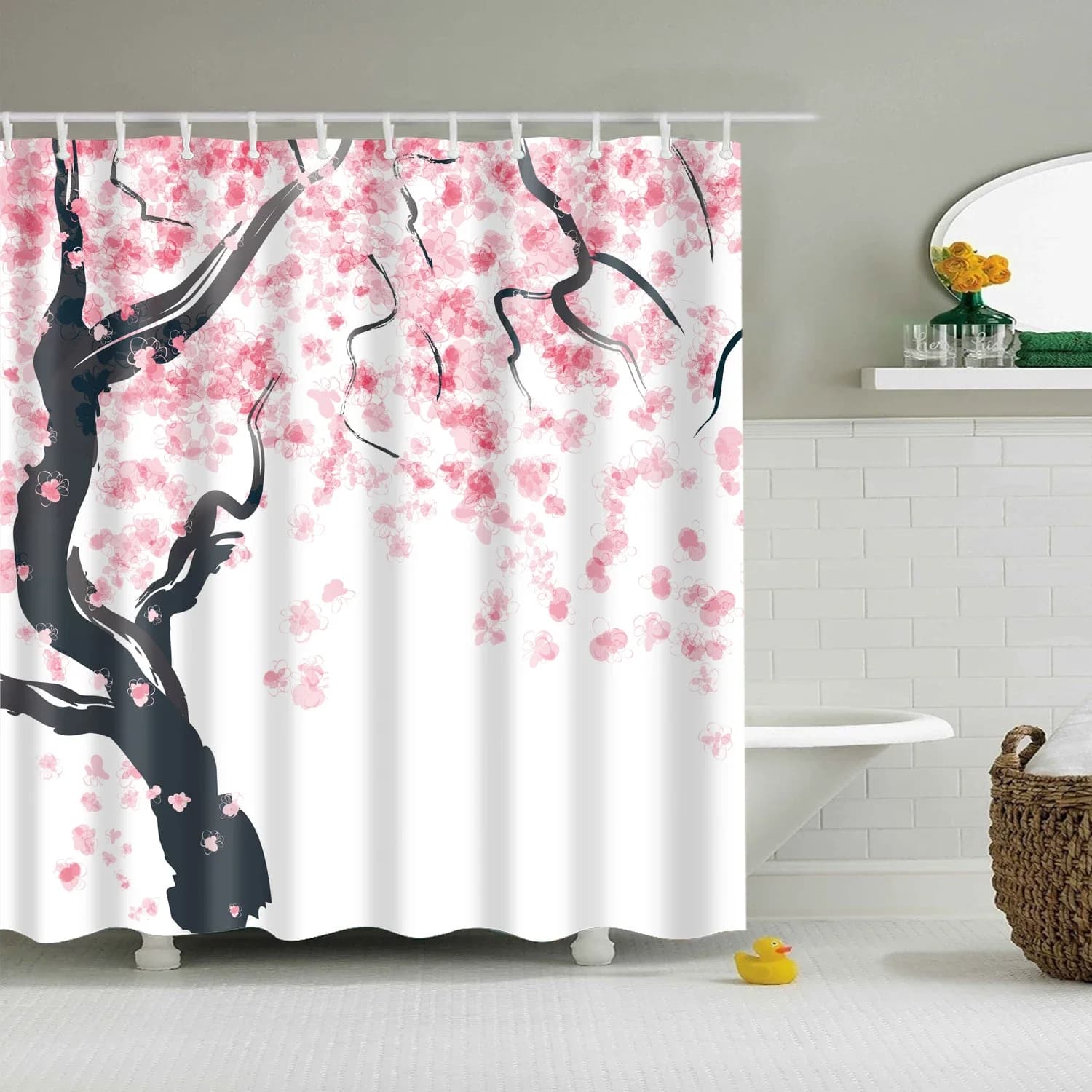 Tende da doccia con albero naturale Albero Pianta Paesaggio Modello Tende da bagno Decorazioni per la casa Tenda da bagno impermeabile con 12 ganci