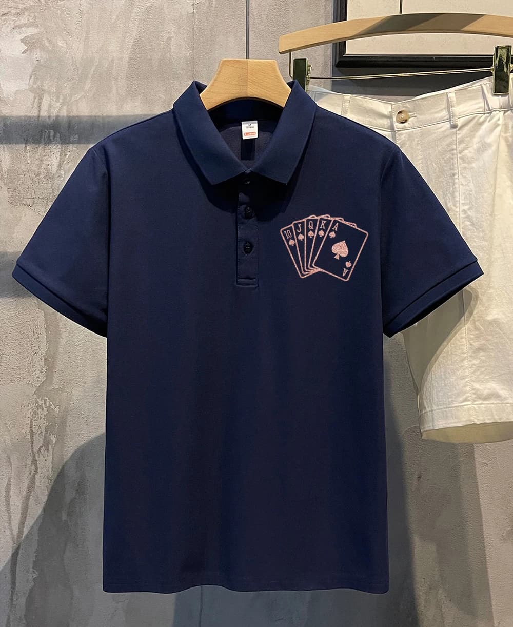 Cinque picche Carte da gioco Stampe Camicie da golf Colletto da uomo Casual Manica corta Trendy T-shirt morbida Top Hip Hop All-Match Polo da uomo