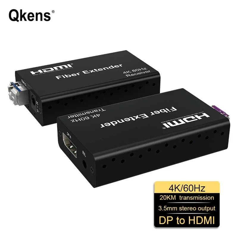 Extender DisplayPort a HDMI 4K 60Hz su cavo in fibra ottica LC 20Km, trasmettitore e ricevitore video da DP a HDMI per laptop, PC a TV o monitor