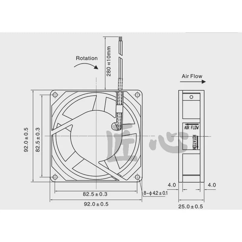 JHX9225S12V for 12V 0.5A DC High Power Square Small Cooling Fan with 9.2cm Diameter
