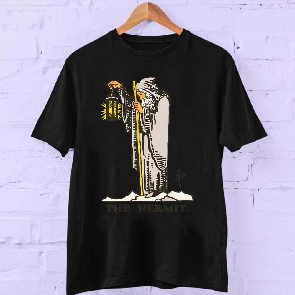 The Hermit From The Rider Waite Smith Tarot Greeting Card Mystical Occult Spiritual Retro Witchy Divination Art Graphic T-Shirt