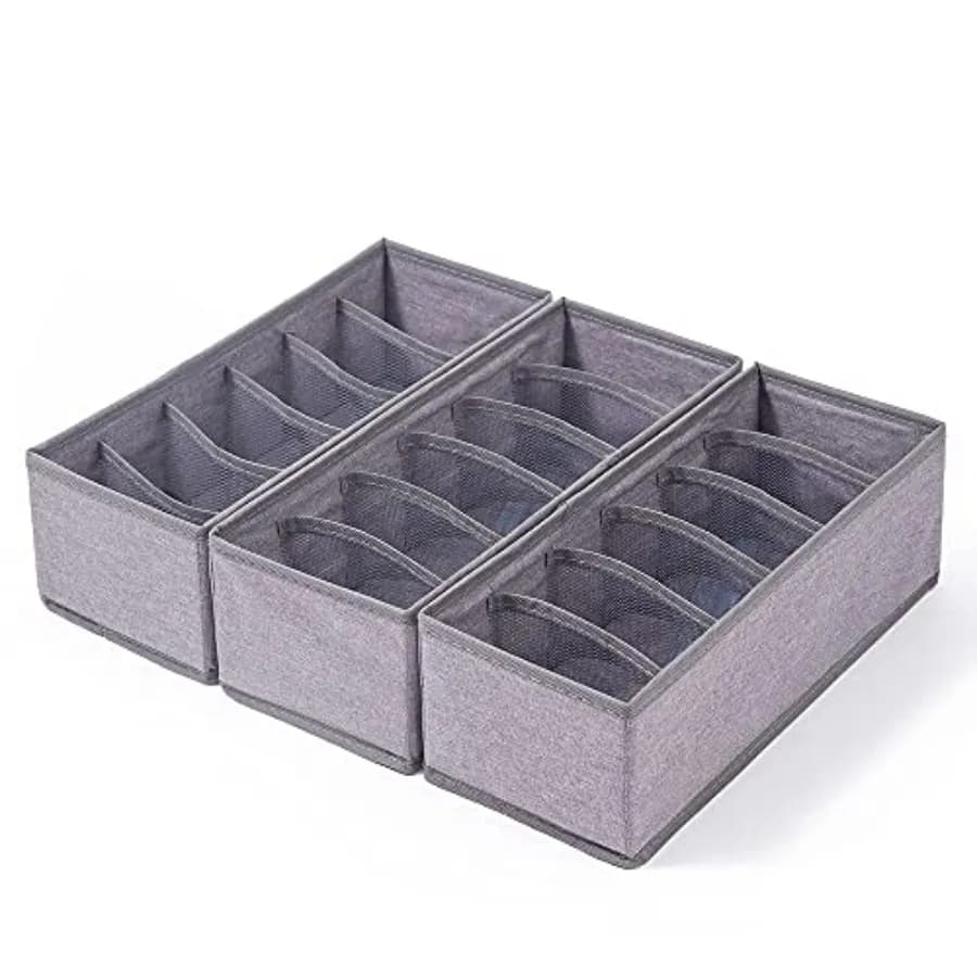 Set di 3 Organizzatori per Cassetti, Divisori Pieghevoli per Armadi e Guardaroba, Contenitori per Vestiti, Calzini, Lingerie e Biancheria Intima