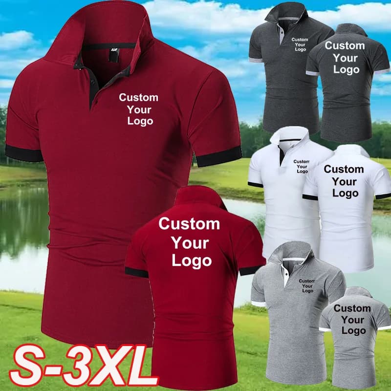 Summer Customize Your Logo Men's Polo Cotton T-shirt Slim Fit Men's T-shirt Casual Top Sports Polo with Personality Printing