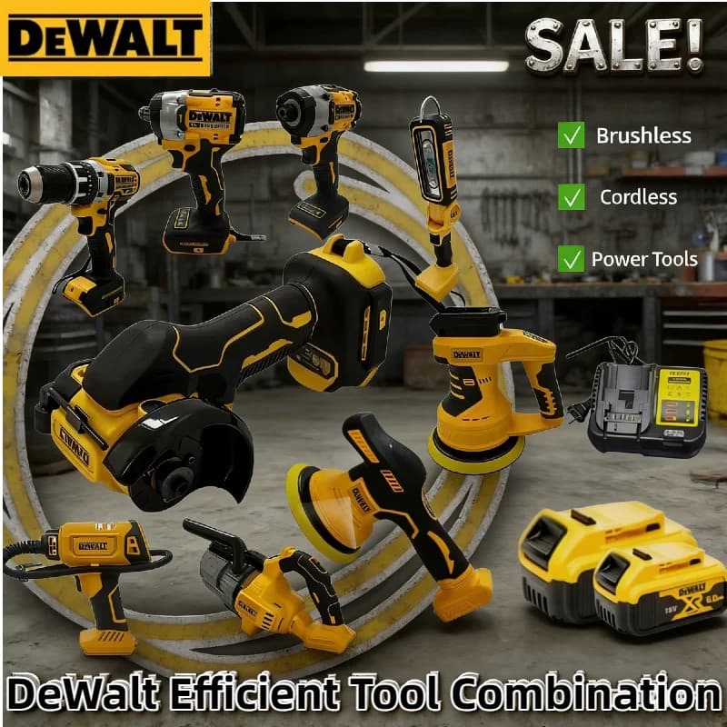 Utensili Elettrici Multifunzione DeWalt 20V: Smerigliatrice Angolare Senza Fili Brushless, Troncatrice, Avvitatore Elettrico, Pistola Termica, Lucidatrice, Pompa d'Aria