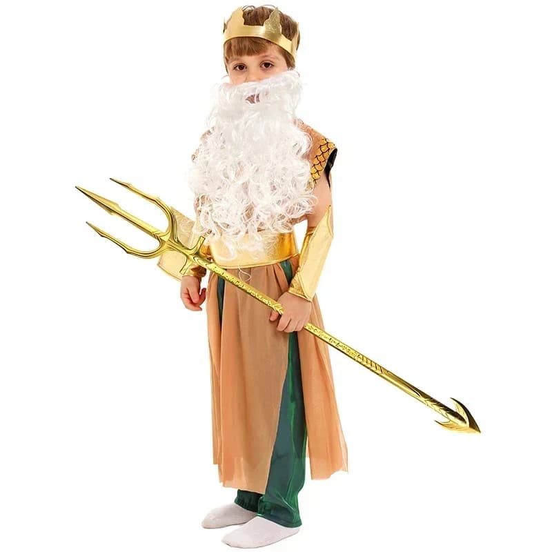 Kids Golden Greek Mythology God King of The Sea Halloween Costume Poseidon Costume for Boys