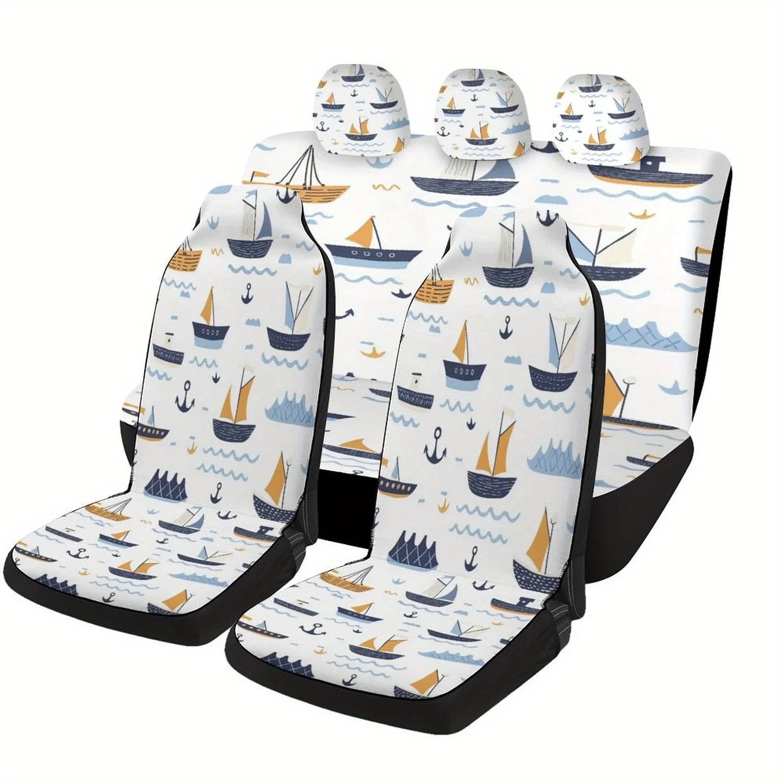 Set Of Car Seat Covers Featuring A Boats And Anchors Design, Suitable For Various Vehicles. Stylish And Custom-Made, These High-