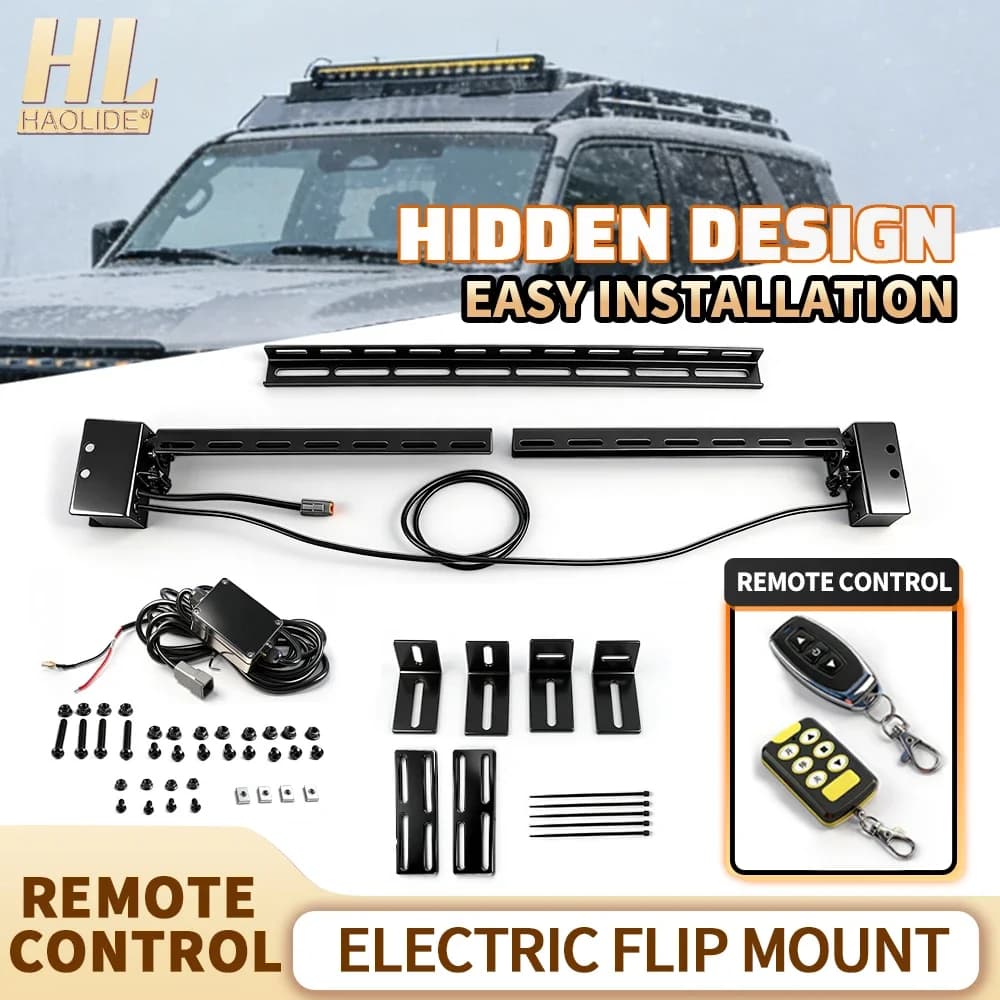 Supporto Elettrico Ribaltabile HAOLIDE per Veicoli Fuoristrada con Telecomando, Staffa di Installazione Nascosta per Auto SUV Wrangler IP68
