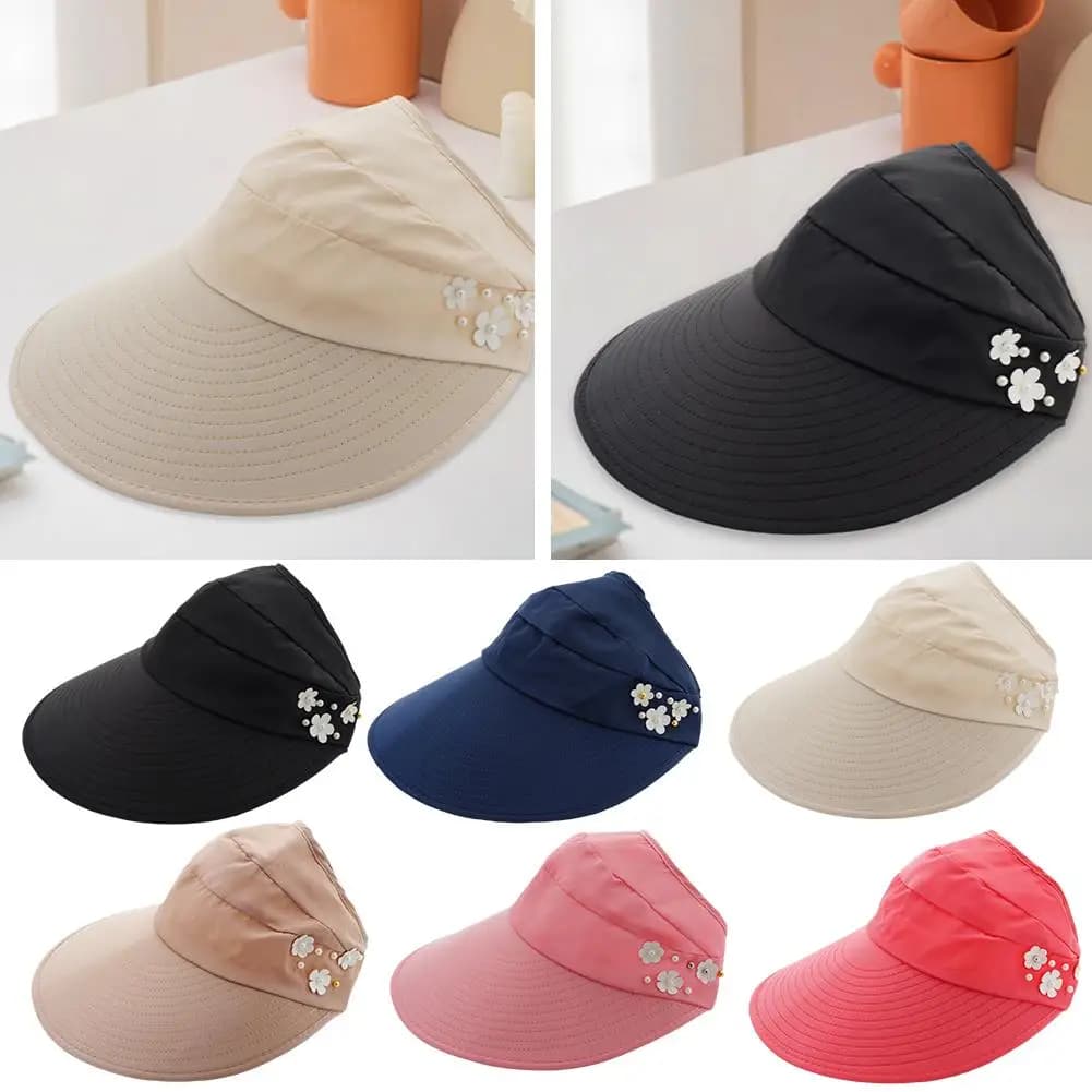 Sun Hat Summer Shadow Women's Fashion Women's Summer Holiday Large Tesa Folding Anti-UV Beach visor Empty Cylinder Hats Korean Style
