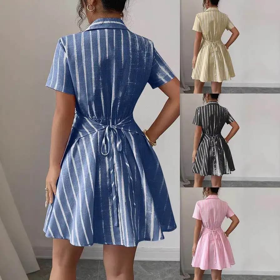 Stylish Waist Neckline V-neck and Lace Waist Dress for Women, Short Sleeve, Casual Design, Autumn Fashion