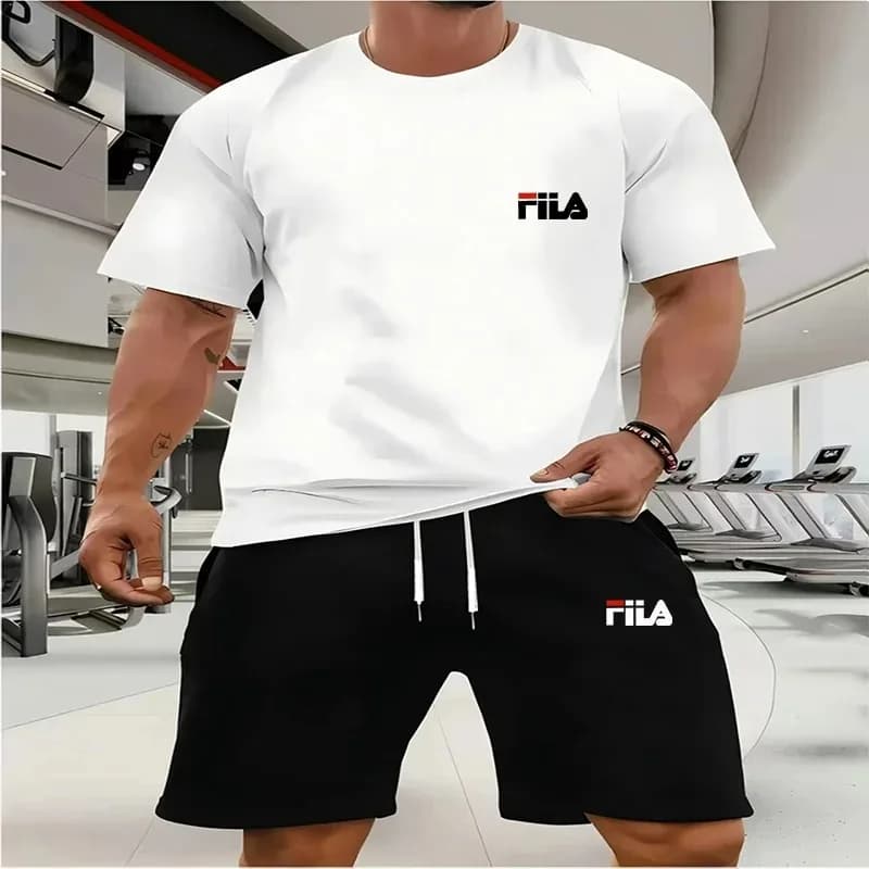 Completi fitness da uomo, abbigliamento sportivo, t-shirt casual, abbigliamento per fotografia, corsa a tempo lento, nuovissimi, set due pezzi