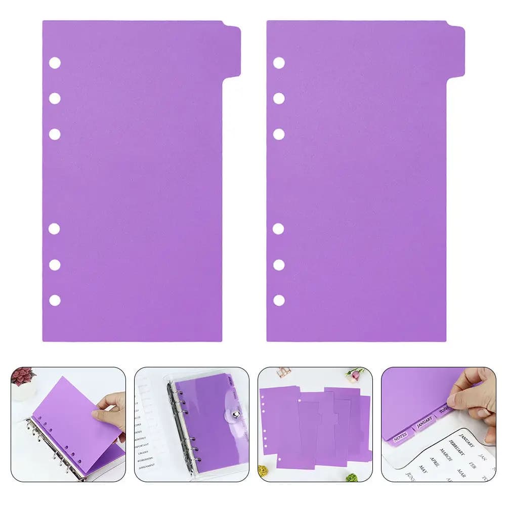 2 Set di Divisori per Quaderni A6, 6 Fori, in Plastica PP, con Linguette Indice per Raccoglitori, Separatori di Pagina, Divisori per Classificazione per Planner