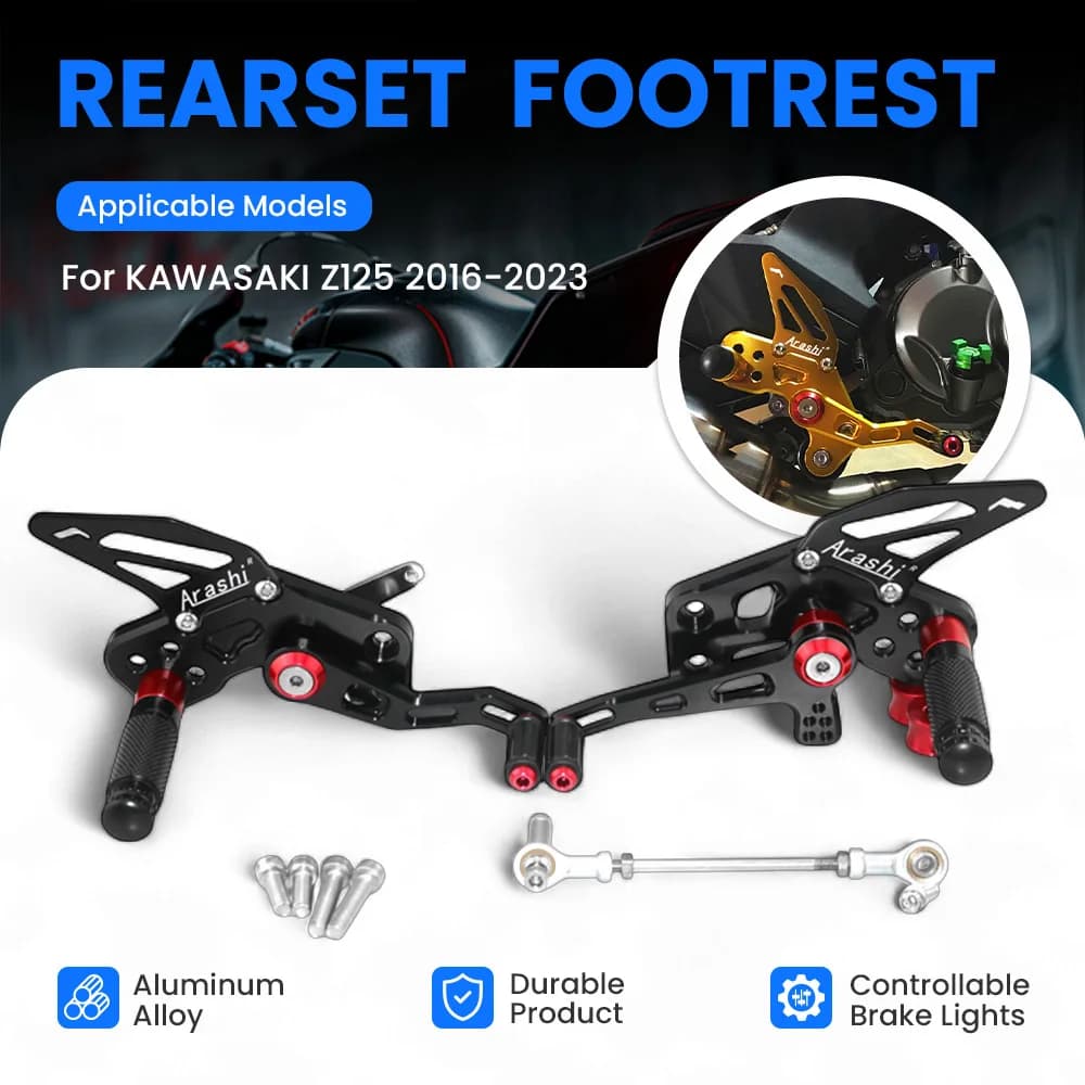 Pedane Anteriori e Posteriori ARASHI per Moto KAWASAKI Z125 / Z125-Pro 2016-2023