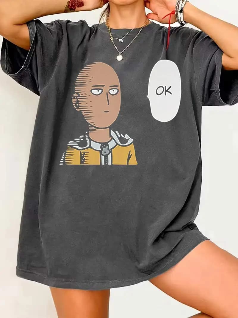 T-Shirt Streetwear Saitama One Punch Man, Maglietta Anime Manga Hero OK per Uomo e Donna, Moda Manica Corta in Cotone Oversize Stile Harajuku