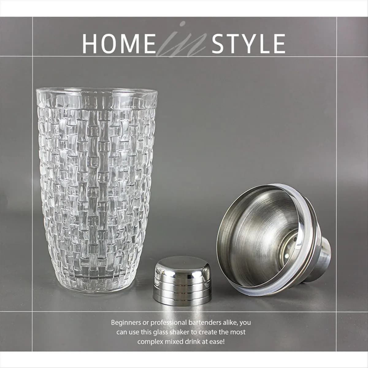 ABJS Set shaker per cocktail in vetro da 13 once - Shaker in vetro per cocktail, shaker per bevande, cocktail e cocktail shaker argento