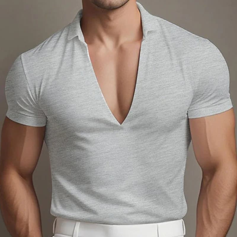 Nuove Magliette Estive da Uomo a Maniche Corte, Scollo a V Profondo, Tinta Unita, Leggere, Streetwear, T-Shirt per Fitness e Abbigliamento Casual