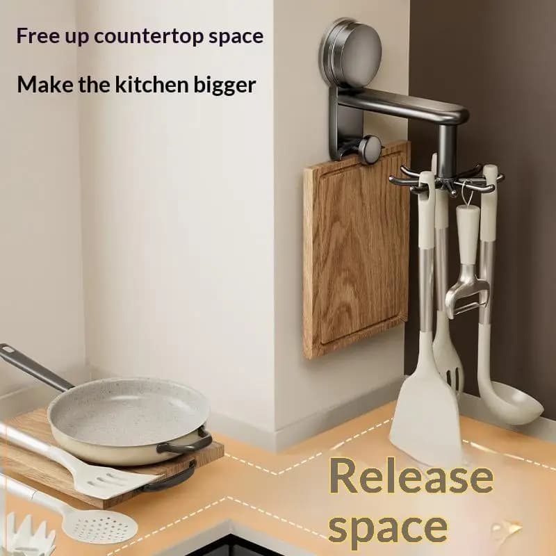 Wall Mounted 360 Rotating Suction Cup Hooks For Kitchen Utensil Hanger Spatula Spoon Holder Anti Drop Rack Organizer