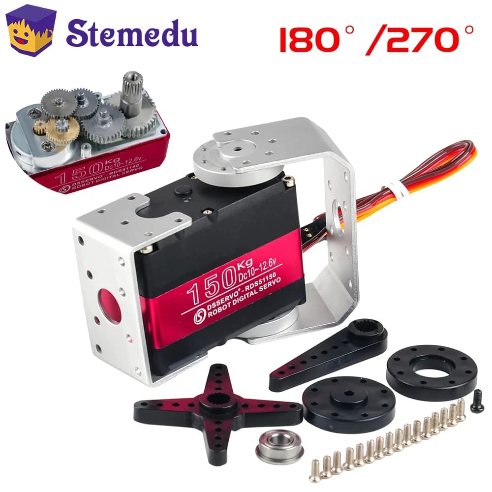 Coppia elevata 150kg RDS51150 ingranaggio in metallo digitale 12V 180/270 gradi IP66 Servo robotico staffa di montaggio a U a doppio albero per auto RC