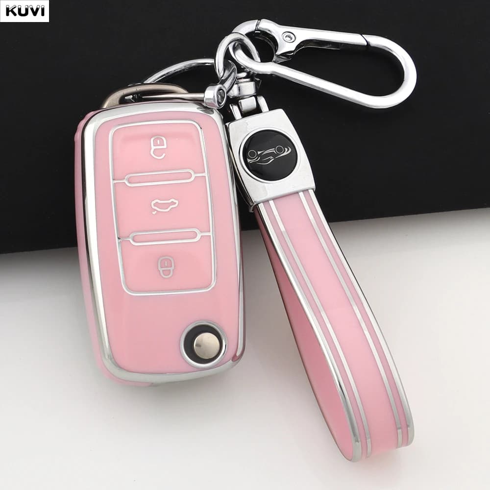 Rosa TPU Auto Flip Chiave Della Copertura Della Cassa Per Volkswagen VW Polo Golf Passat Tiguan Beetle Caddy T5 Up Eos Skoda Octavia Seat Leon Altea
