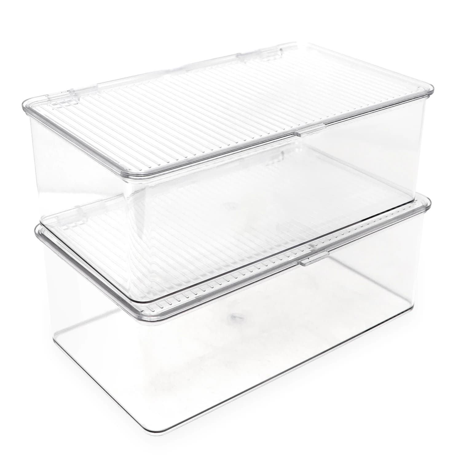 Set di Contenitori Trasparenti con Coperchio a Cerniera, Confezione da 2 – Scatole Organizzative Medie per Armadi e Scaffali, per Casa, Camera da Letto e Organizzazione degli Spazi