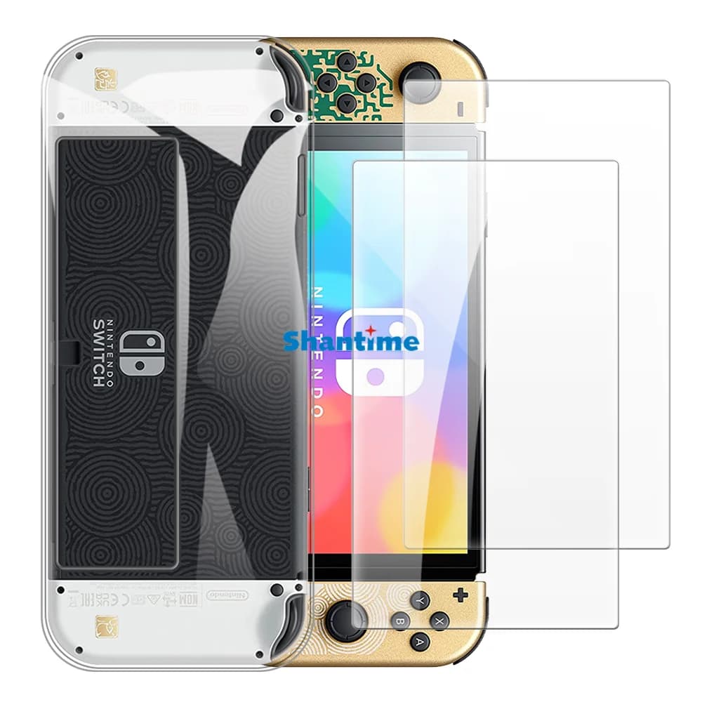 Custodia morbida + confezione da 2 protezioni per schermo in vetro temperato per Nintendo Switch Protezione per tutto il corpo OLED
