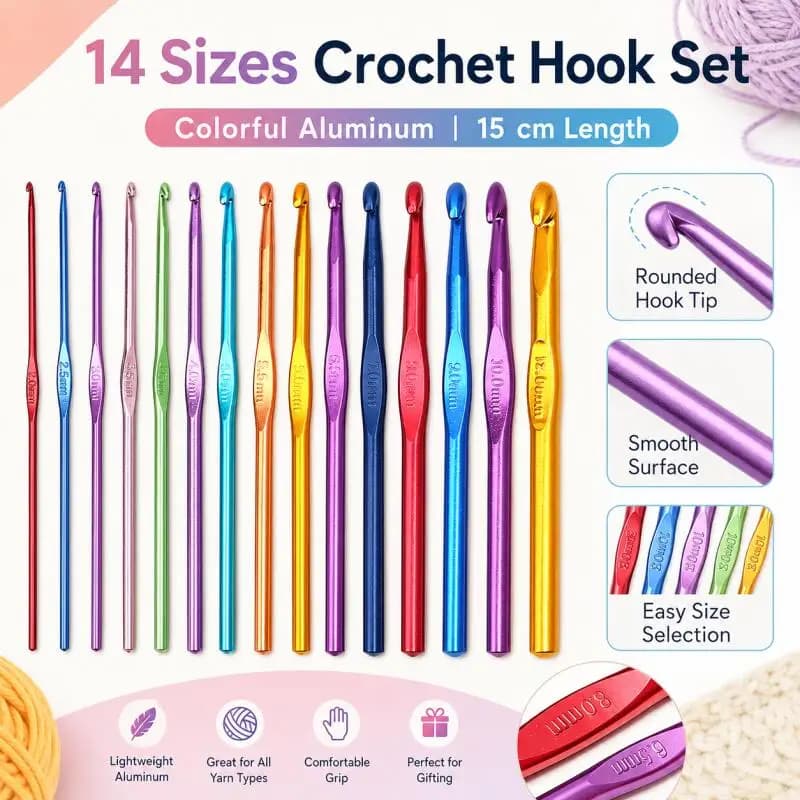 20~5Pcs Crochet Hook Metal Handle Aluminum Colorful Knitting Needles Single Head for Yarn Crafts DIY Apparel 2~10mm