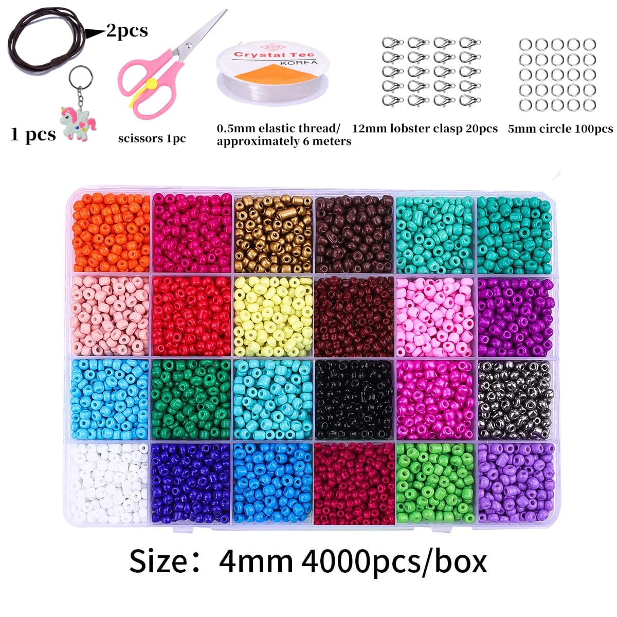 Scatola con 4000 Perline di Riso a 24 Scomparti, Materiali per Gioielli Fai-da-Te, Bracciali, Orecchini, Accessori Kandi