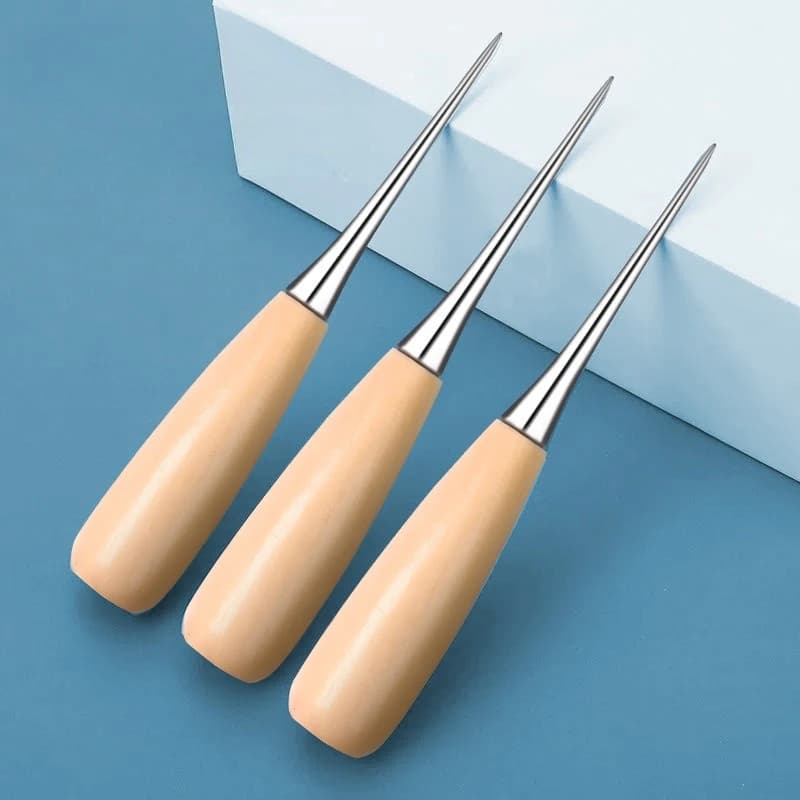 Leather Sewing Wooden Handle Awl Tools DIY Leather Sewing Awl Needle Leather Craft Punch Hole Tool Tent Shoes Repairing Tool