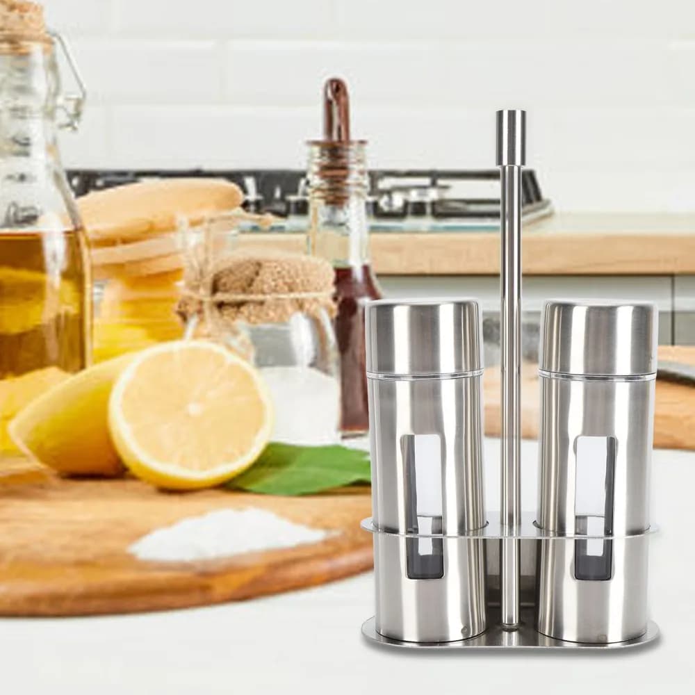 2pcs 304 Stainless Steel Salt And Shakers With Base Stand With Holder Seasoning Bottle Set Spice Dispenser Set For Home